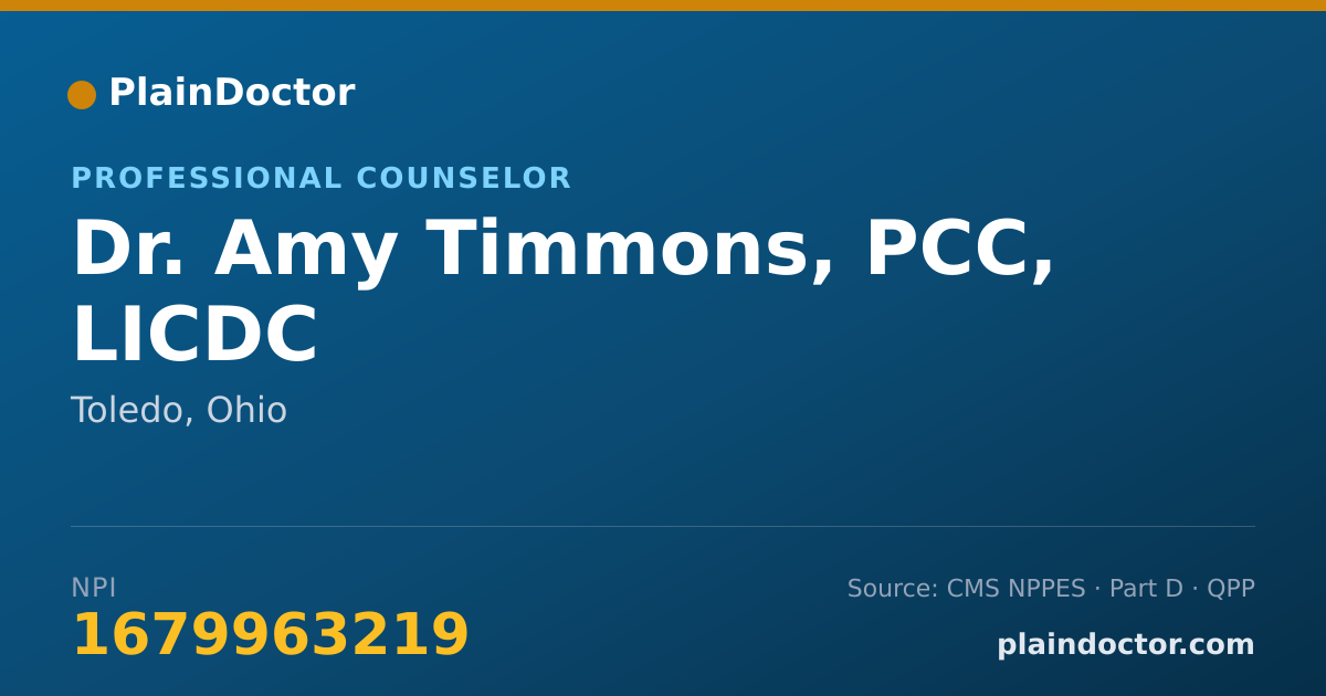 Shareable card for Amy Timmons, PCC, LICDC - Professional Counselor, Toledo, OH
