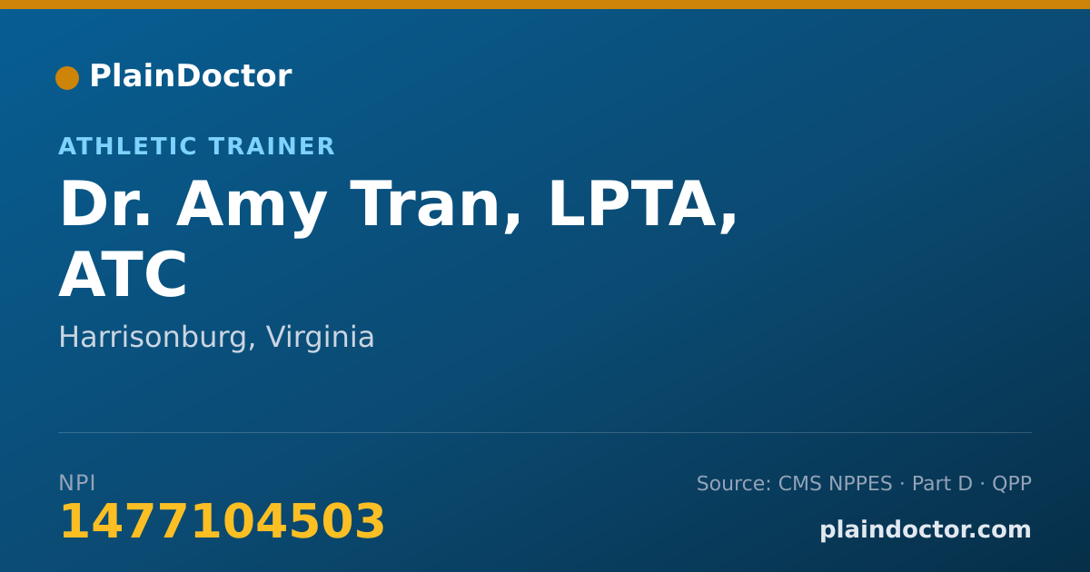 Shareable card for Amy Tran, LPTA, ATC - Athletic Trainer, Harrisonburg, VA