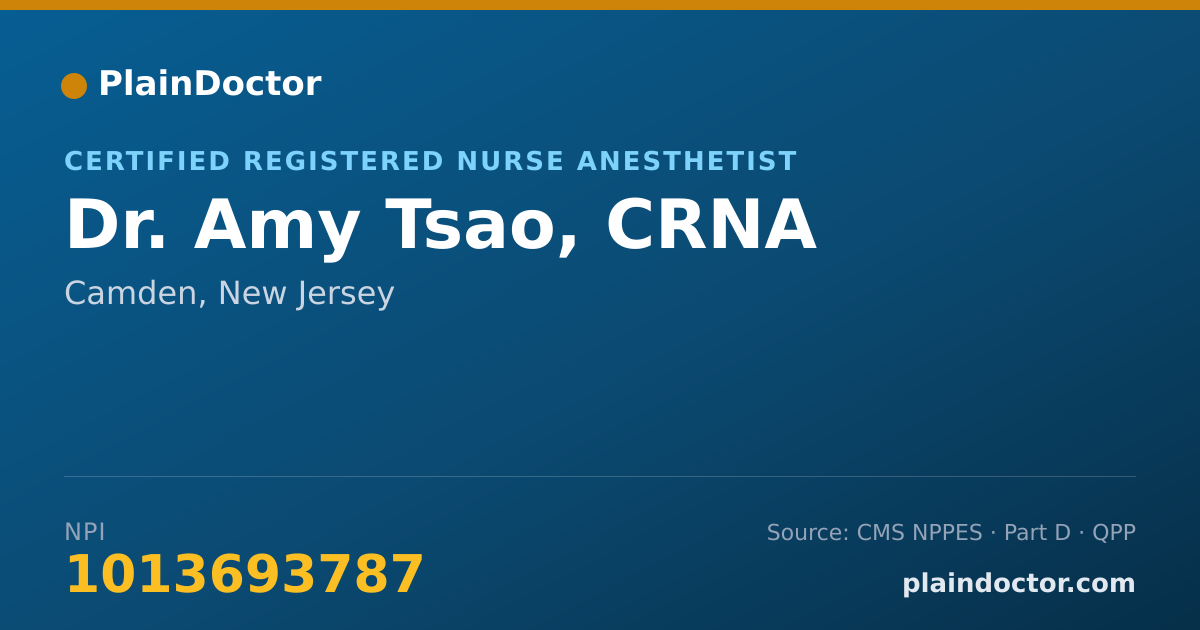 Shareable card for Amy Tsao, CRNA - Certified Registered Nurse Anesthetist, Camden, NJ