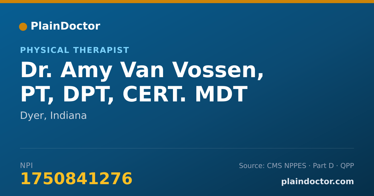 Shareable card for Amy Van Vossen, PT, DPT, CERT. MDT - Physical Therapist, Dyer, IN