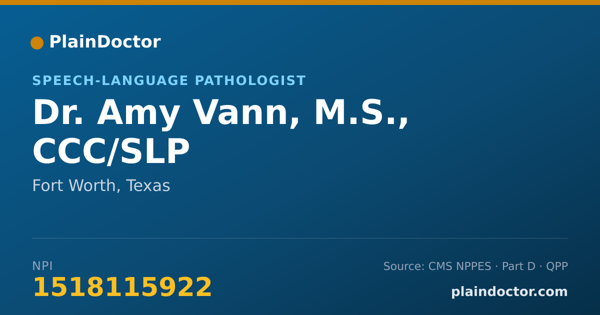 Shareable card for Amy Vann, M.S., CCC/SLP - Speech-Language Pathologist, Fort Worth, TX