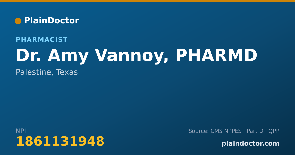 Shareable card for Amy Vannoy, PHARMD - Pharmacist, Palestine, TX