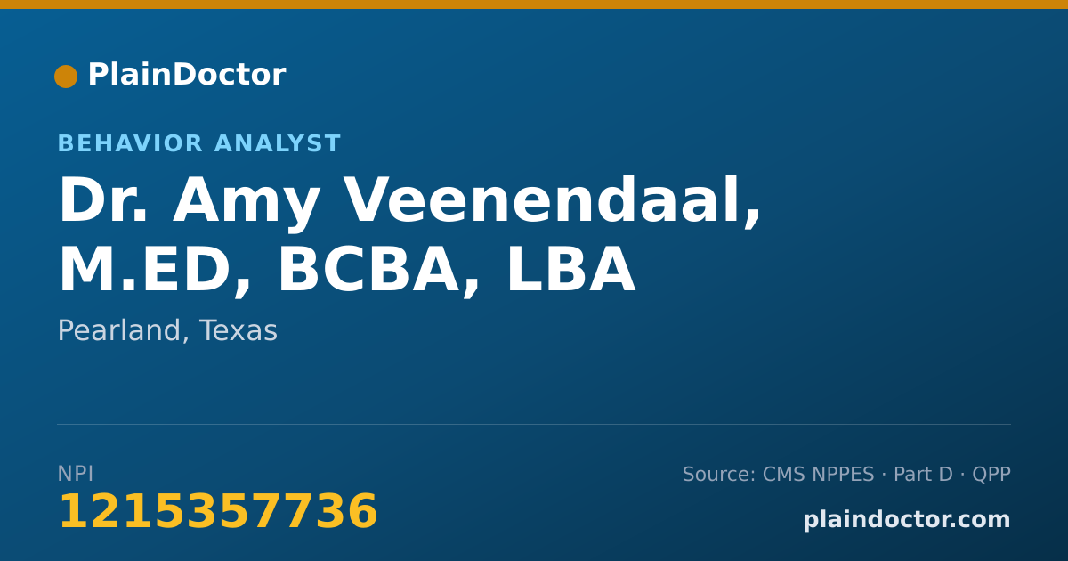 Shareable card for Amy Veenendaal, M.ED, BCBA, LBA - Behavior Analyst, Pearland, TX