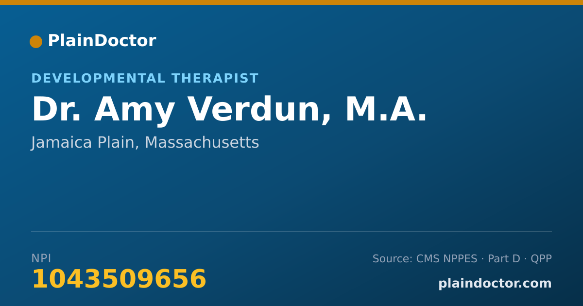 Shareable card for Amy Verdun, M.A. - Developmental Therapist, Jamaica Plain, MA