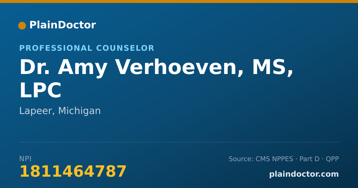 Shareable card for Amy Verhoeven, MS, LPC - Professional Counselor, Lapeer, MI