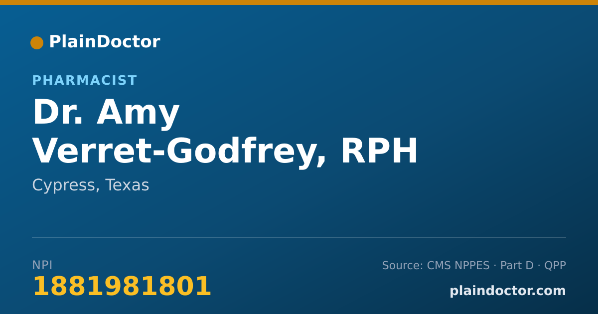 Shareable card for Amy Verret-Godfrey, RPH - Pharmacist, Cypress, TX