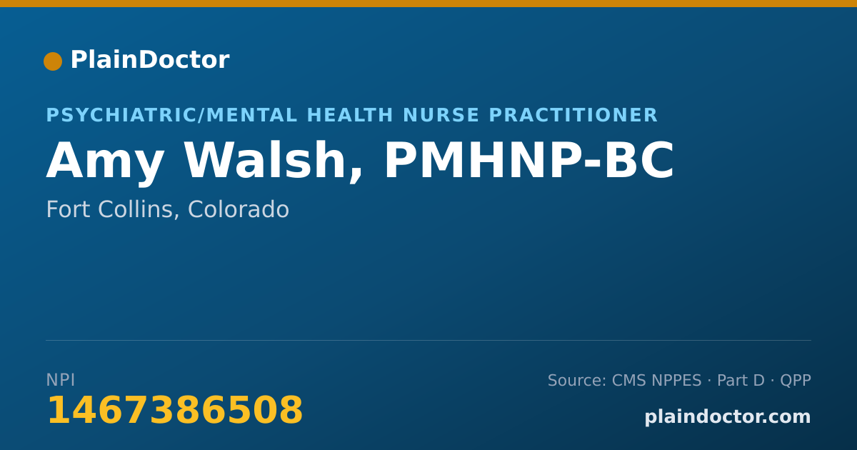Shareable card for Amy Walsh, PMHNP-BC - Psychiatric/Mental Health Nurse Practitioner, Fort Collins, CO