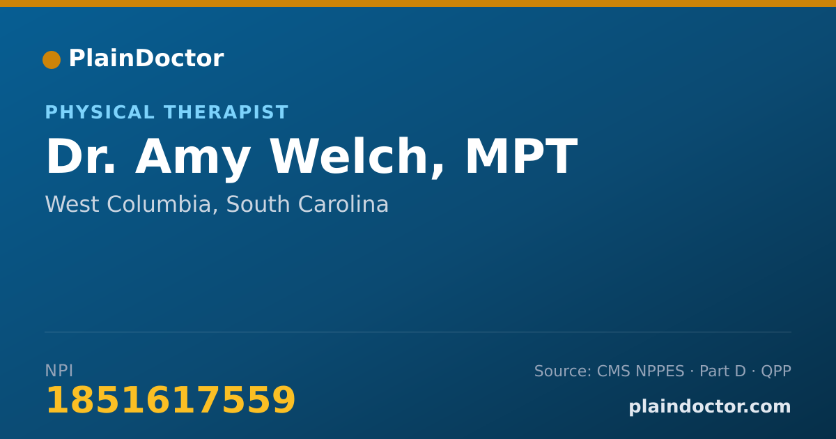 Shareable card for Amy Welch, MPT - Physical Therapist, West Columbia, SC