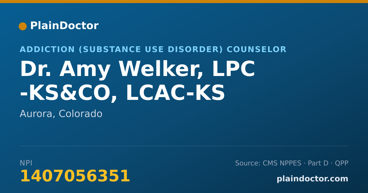Shareable card for Amy Welker, LPC -KS&CO, LCAC-KS - Addiction (Substance Use Disorder) Counselor, Aurora, CO