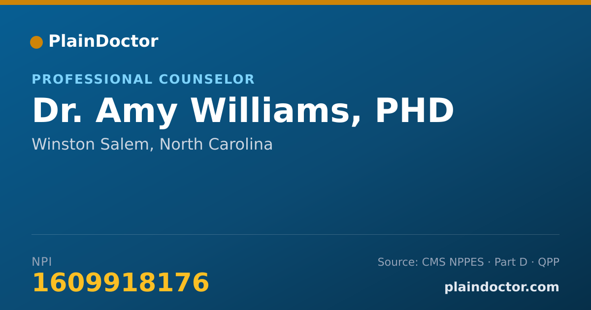 Shareable card for Amy Williams, PHD - Professional Counselor, Winston Salem, NC