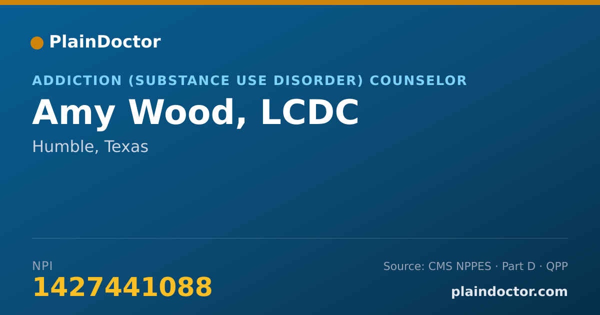 Shareable card for Amy Wood, LCDC - Addiction (Substance Use Disorder) Counselor, Humble, TX