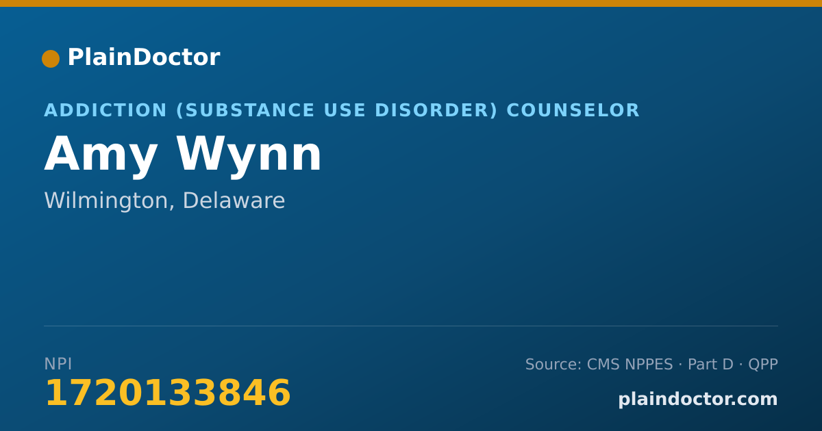 Shareable card for Amy Wynn - Addiction (Substance Use Disorder) Counselor, Wilmington, DE