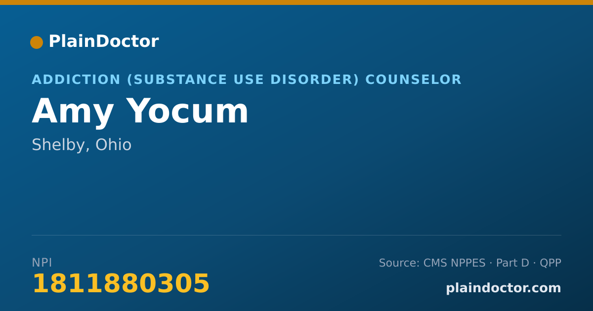 Shareable card for Amy Yocum - Addiction (Substance Use Disorder) Counselor, Shelby, OH