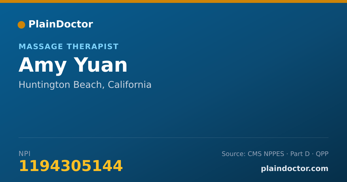 Shareable card for Amy Yuan - Massage Therapist, Huntington Beach, CA