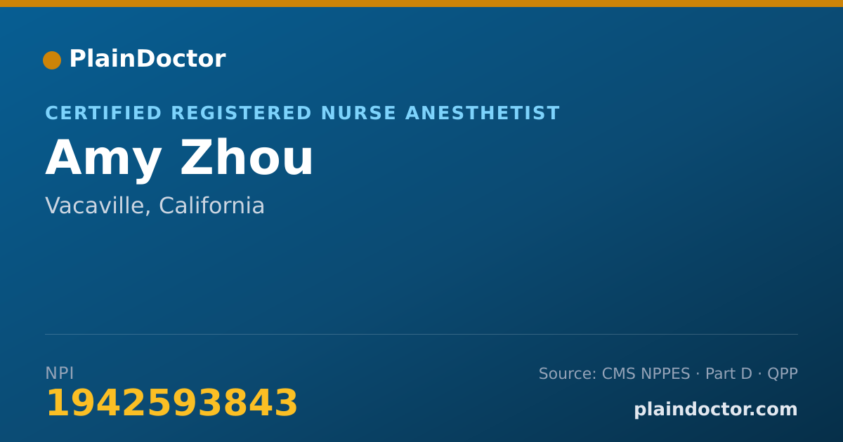 Shareable card for Amy Zhou - Certified Registered Nurse Anesthetist, Vacaville, CA