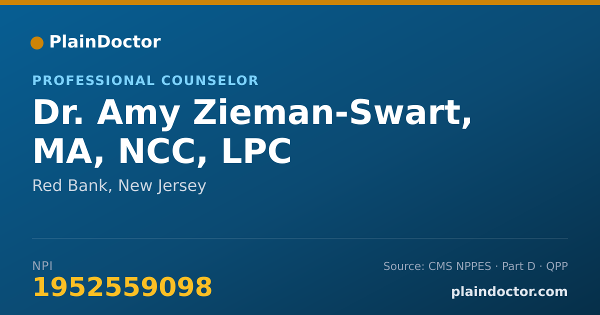 Shareable card for Amy Zieman-Swart, MA, NCC, LPC - Professional Counselor, Red Bank, NJ