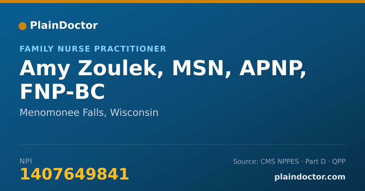 Shareable card for Amy Zoulek, MSN, APNP, FNP-BC - Family Nurse Practitioner, Menomonee Falls, WI