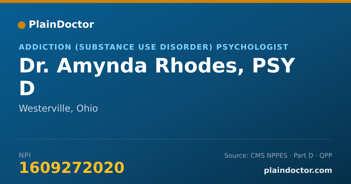 Shareable card for Amynda Rhodes, PSY D - Addiction (Substance Use Disorder) Psychologist, Westerville, OH