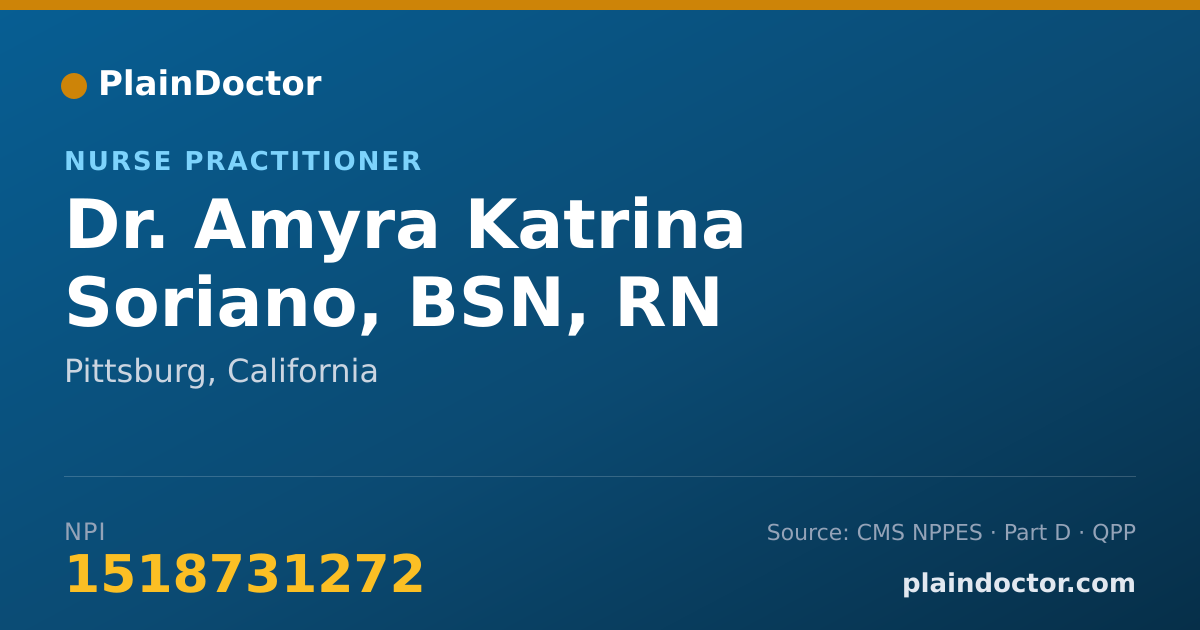 Shareable card for Amyra Katrina Soriano, BSN, RN - Nurse Practitioner, Pittsburg, CA