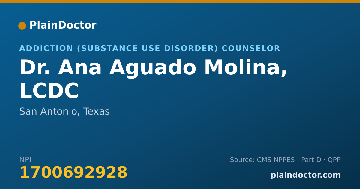 Shareable card for Ana Aguado Molina, LCDC - Addiction (Substance Use Disorder) Counselor, San Antonio, TX