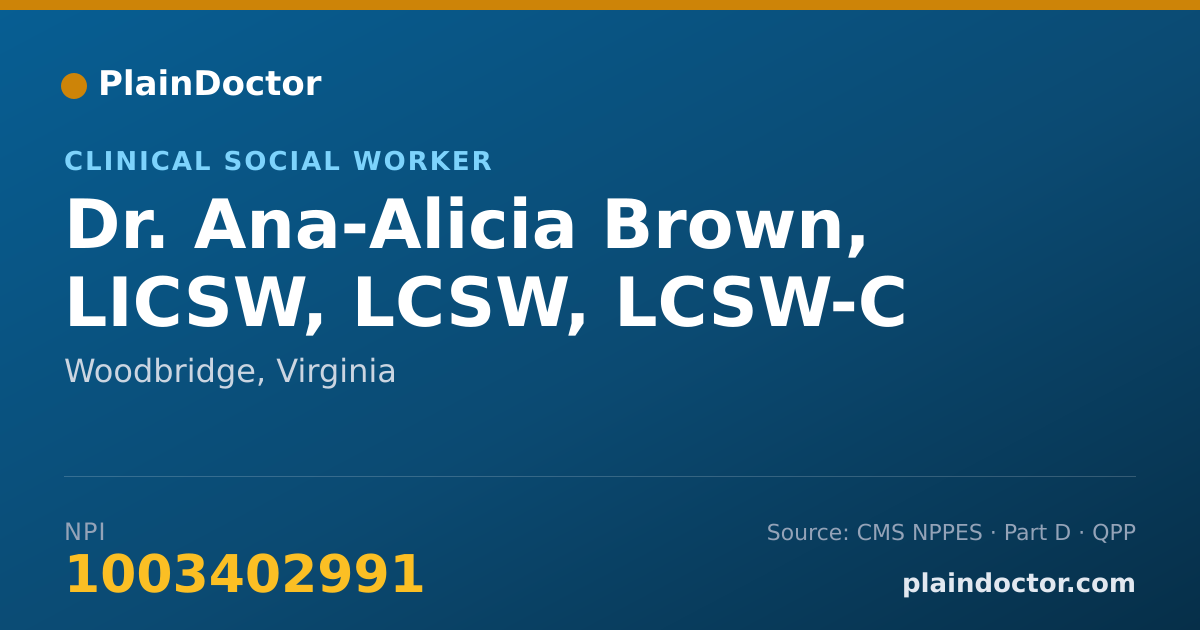 Shareable card for Ana-Alicia Brown, LICSW, LCSW, LCSW-C - Clinical Social Worker, Woodbridge, VA