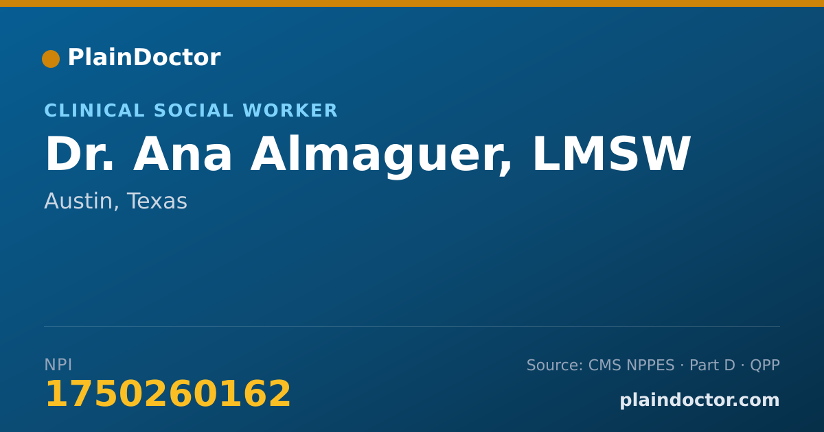 Shareable card for Ana Almaguer, LMSW - Clinical Social Worker, Austin, TX