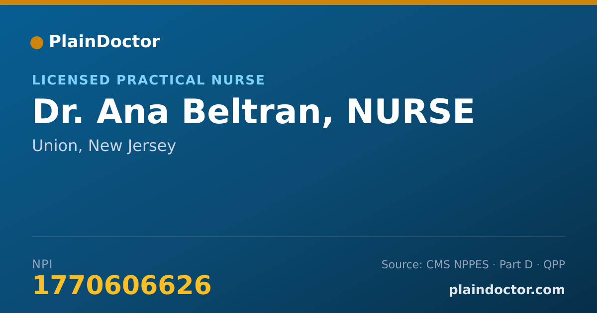 Shareable card for Ana Beltran, NURSE - Licensed Practical Nurse, Union, NJ