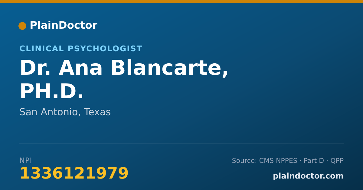 Shareable card for Ana Blancarte, PH.D. - Clinical Psychologist, San Antonio, TX