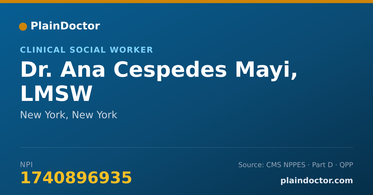 Shareable card for Ana Cespedes Mayi, LMSW - Clinical Social Worker, New York, NY