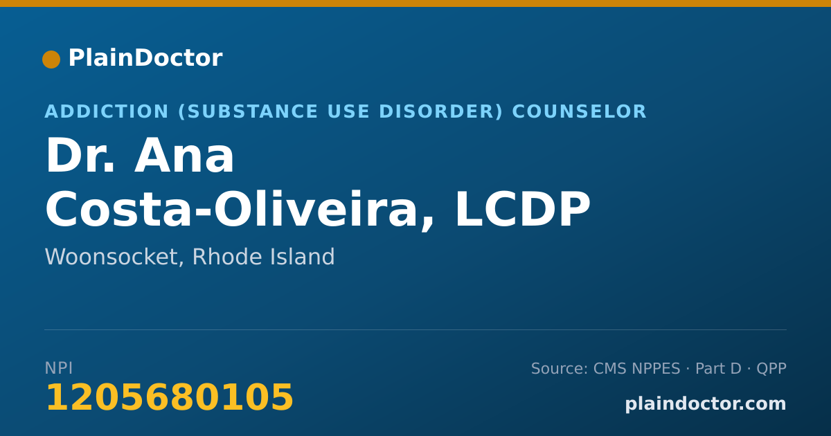 Shareable card for Ana Costa-Oliveira, LCDP - Addiction (Substance Use Disorder) Counselor, Woonsocket, RI
