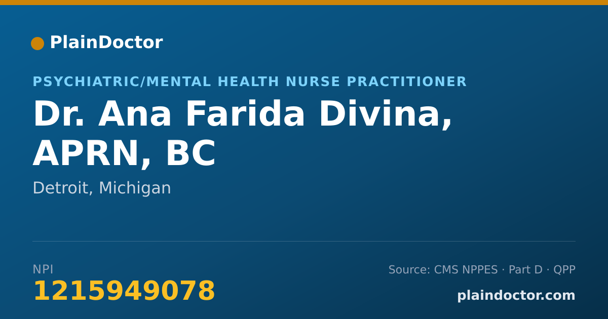 Shareable card for Ana Farida Divina, APRN, BC - Psychiatric/Mental Health Nurse Practitioner, Detroit, MI