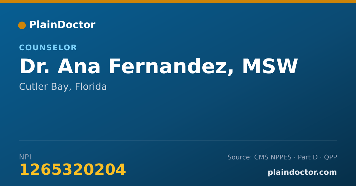 Shareable card for Ana Fernandez, MSW - Counselor, Cutler Bay, FL