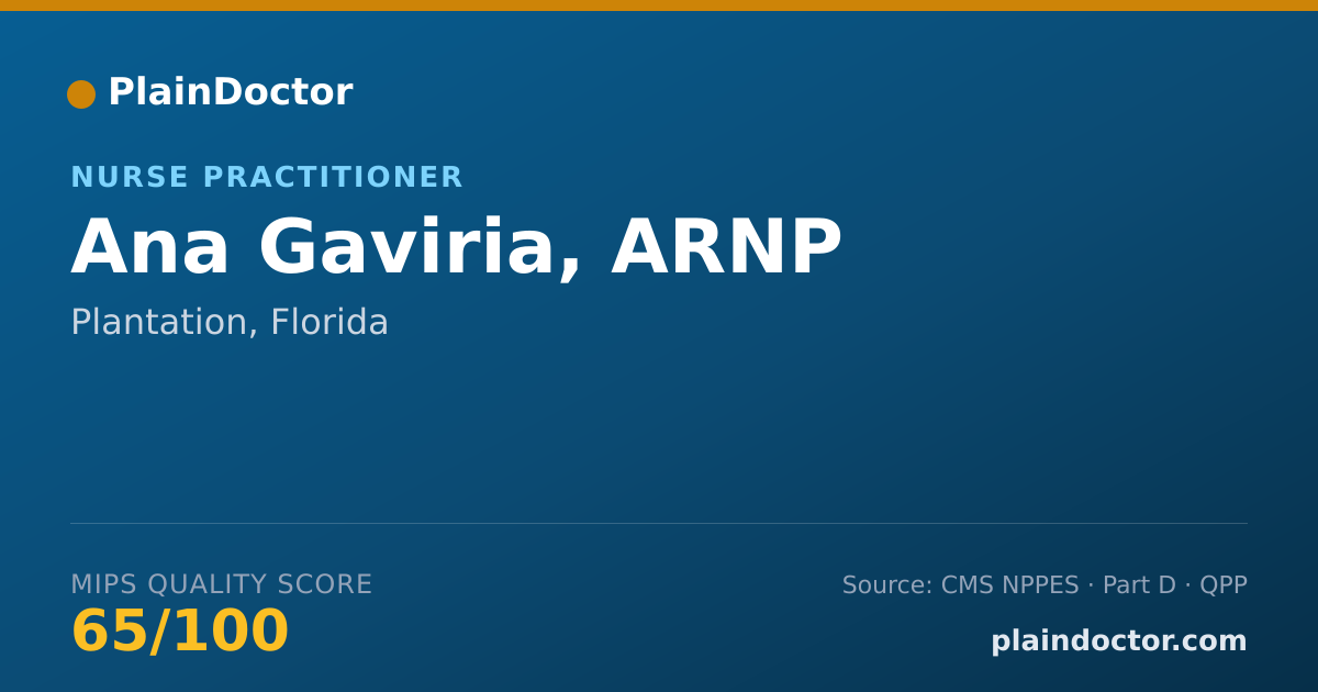 Shareable card for Ana Gaviria, ARNP - Nurse Practitioner, Plantation, FL