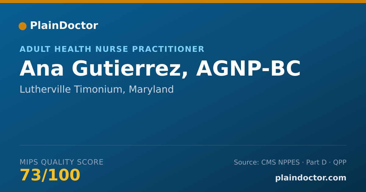 Shareable card for Ana Gutierrez, AGNP-BC - Adult Health Nurse Practitioner, Lutherville Timonium, MD