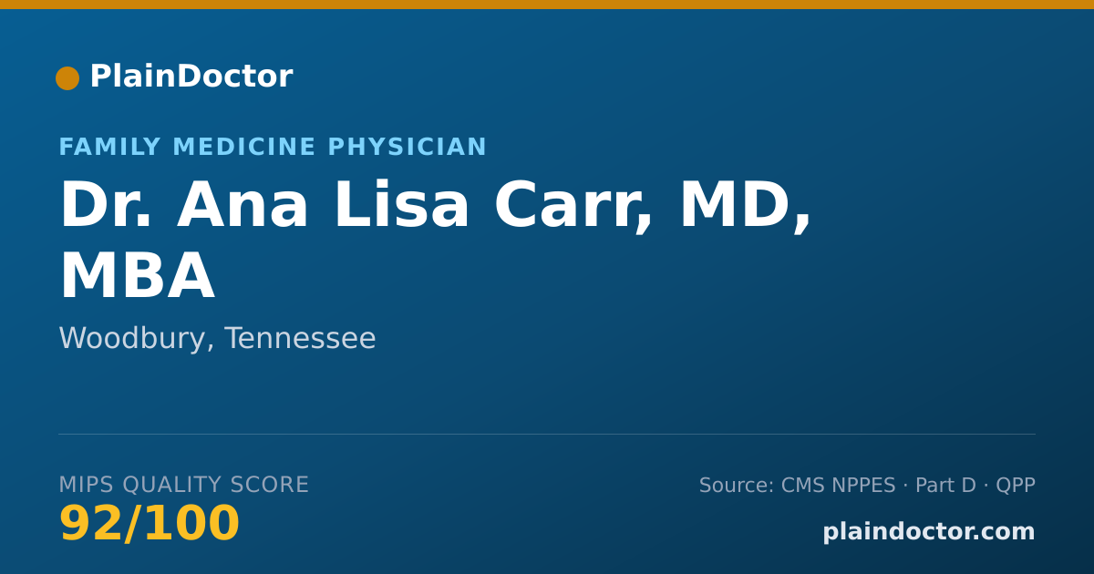 Shareable card for Ana Lisa Carr, MD, MBA - Family Medicine Physician, Woodbury, TN