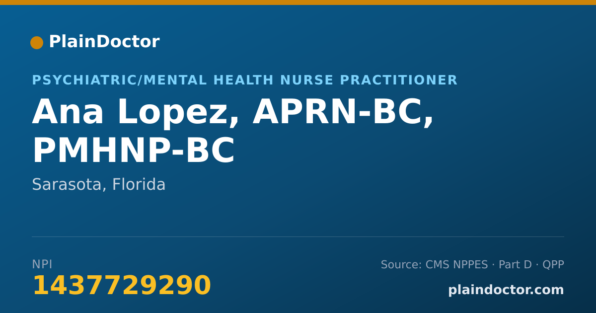 Shareable card for Ana Lopez, APRN-BC, PMHNP-BC - Family Nurse Practitioner, Sarasota, FL