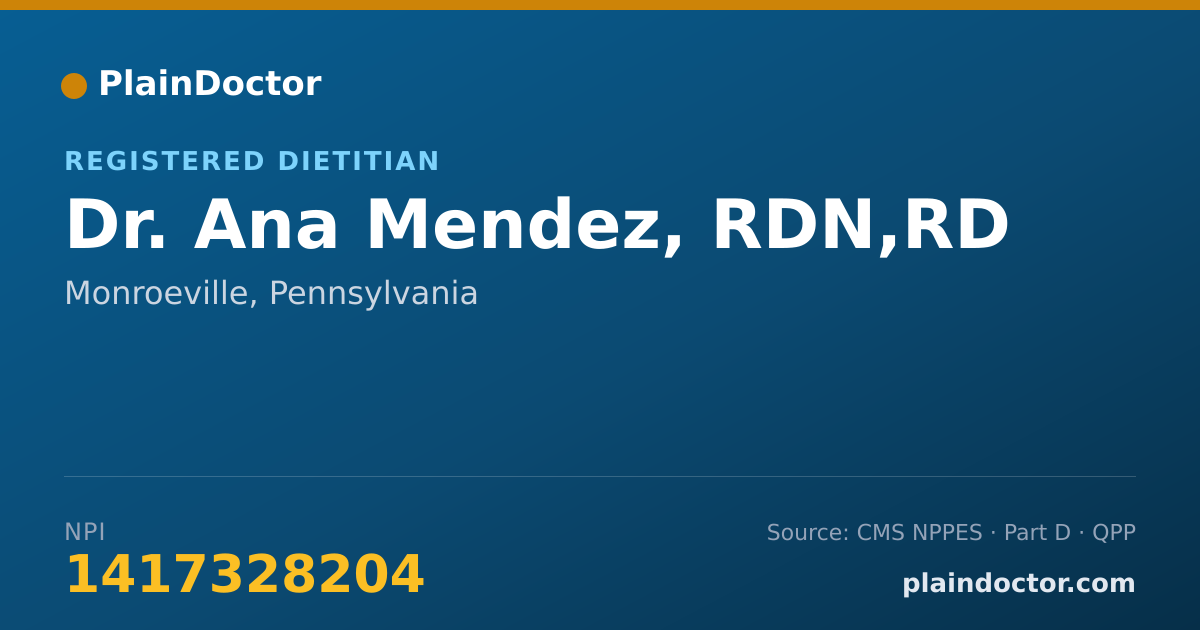 Shareable card for Ana Mendez, RDN,RD - Registered Dietitian, Monroeville, PA