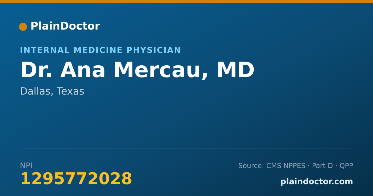 Shareable card for Ana Mercau, MD - Internal Medicine Physician, Dallas, TX
