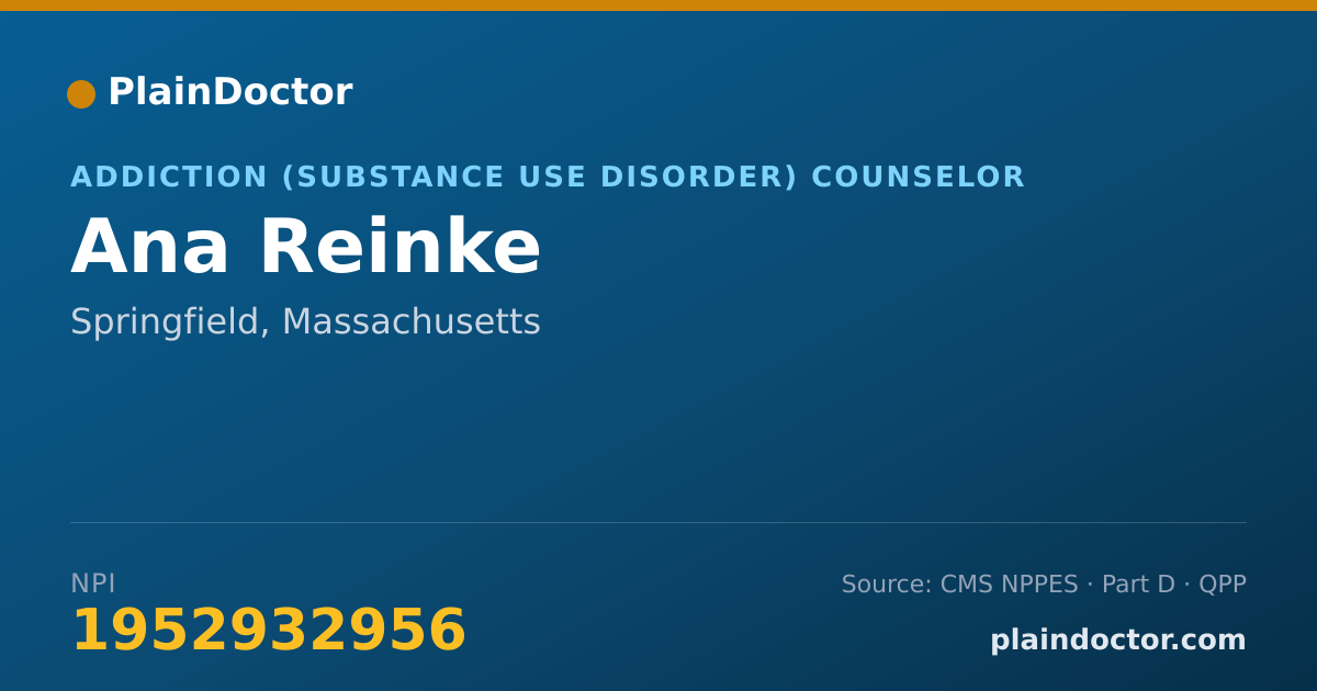 Shareable card for Ana Reinke - Addiction (Substance Use Disorder) Counselor, Springfield, MA