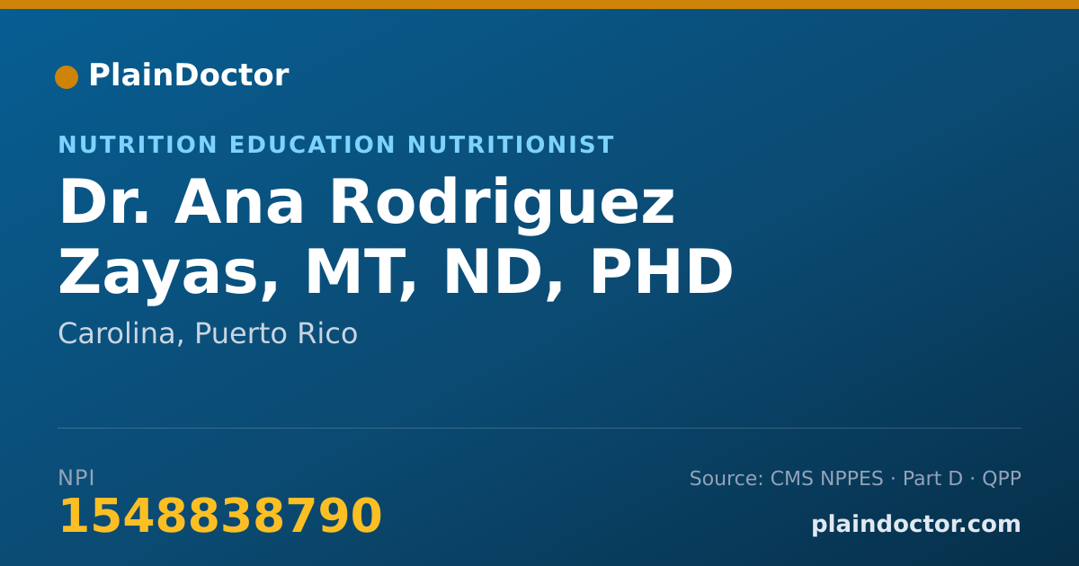 Shareable card for Ana Rodriguez Zayas, MT, ND, PHD - Nutrition Education Nutritionist, Carolina, PR
