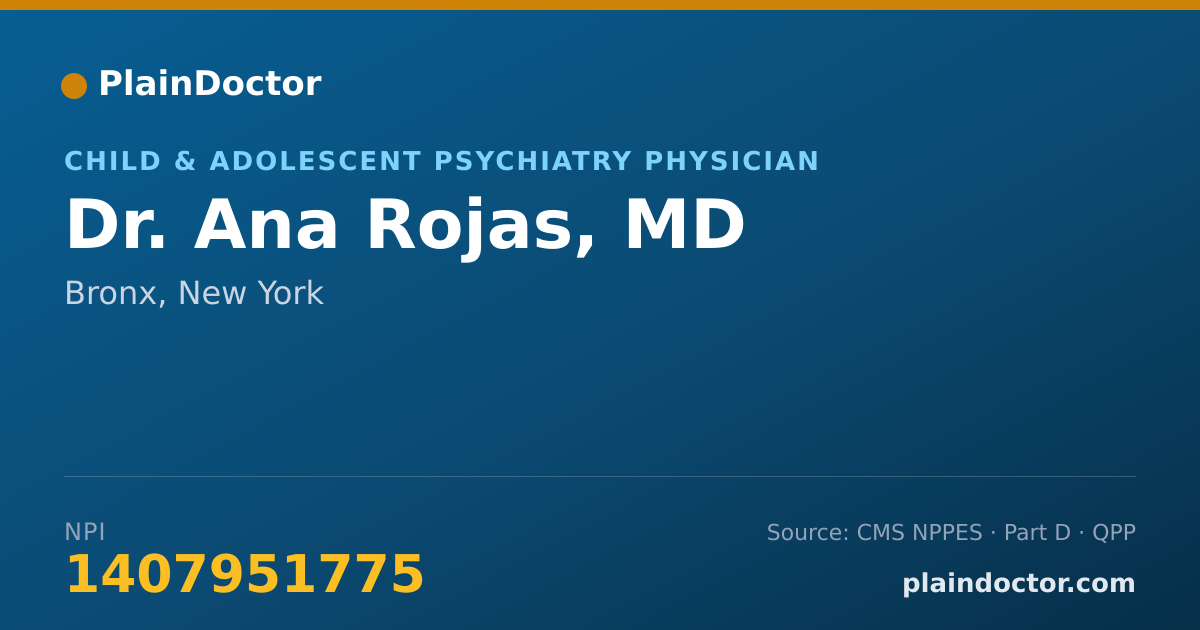 Shareable card for Ana Rojas, MD - Child & Adolescent Psychiatry Physician, Bronx, NY