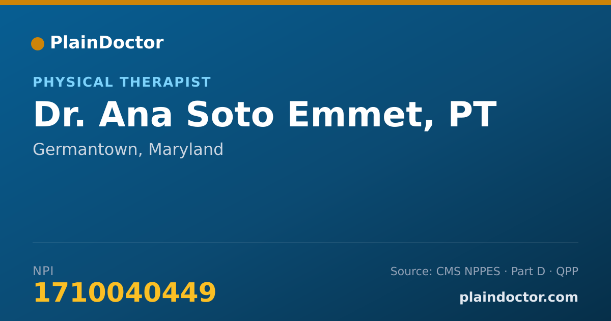 Shareable card for Ana Soto Emmet, PT - Physical Therapist, Germantown, MD