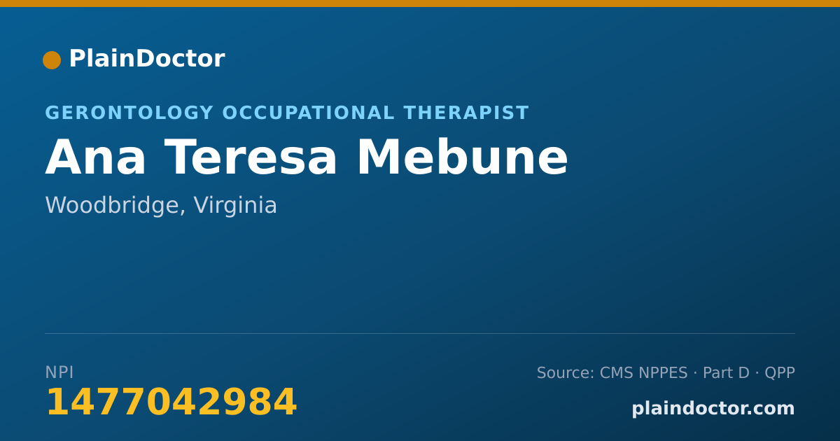 Shareable card for Ana Teresa Mebune - Gerontology Occupational Therapist, Woodbridge, VA