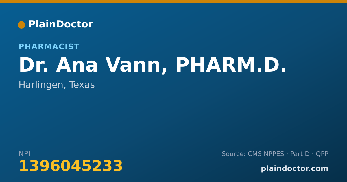 Shareable card for Ana Vann, PHARM.D. - Pharmacist, Harlingen, TX