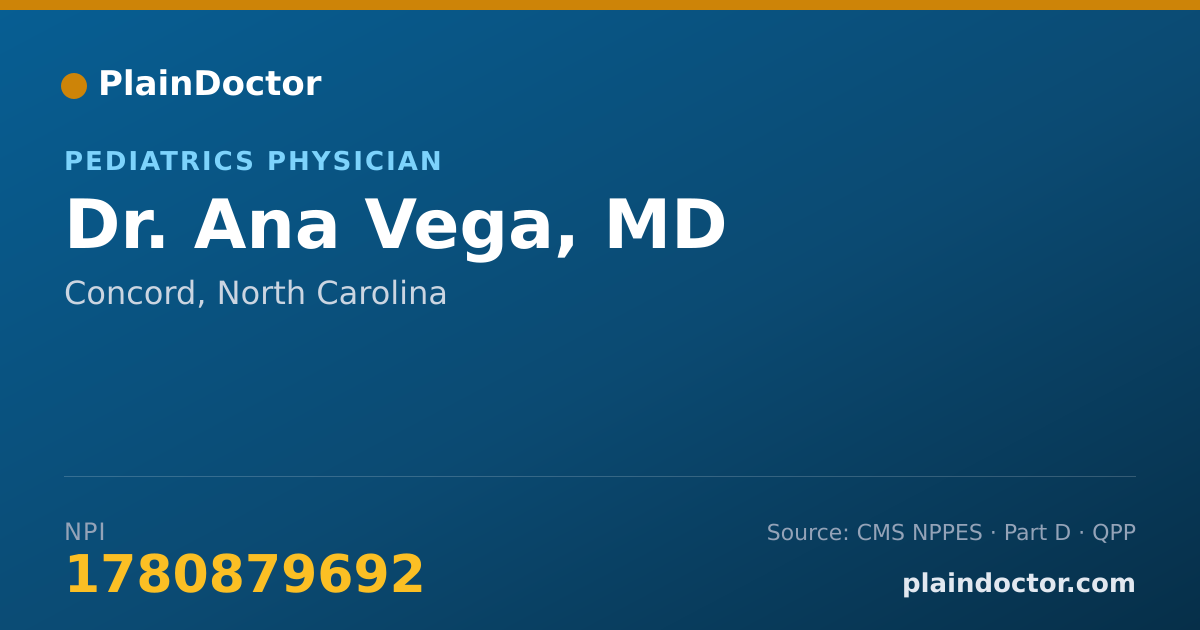Shareable card for Ana Vega, MD - Pediatrics Physician, Concord, NC