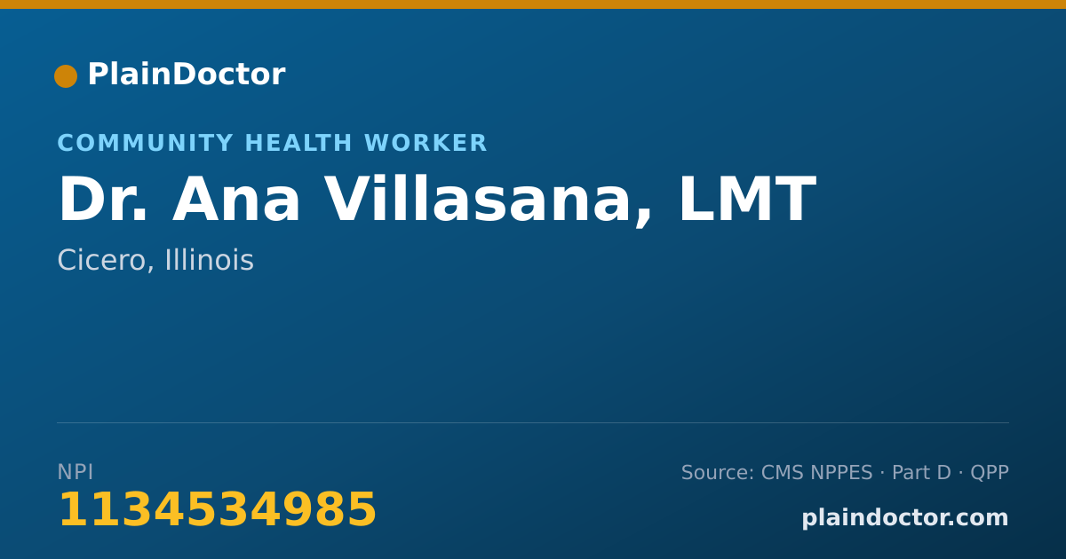Shareable card for Ana Villasana, LMT - Community Health Worker, Cicero, IL