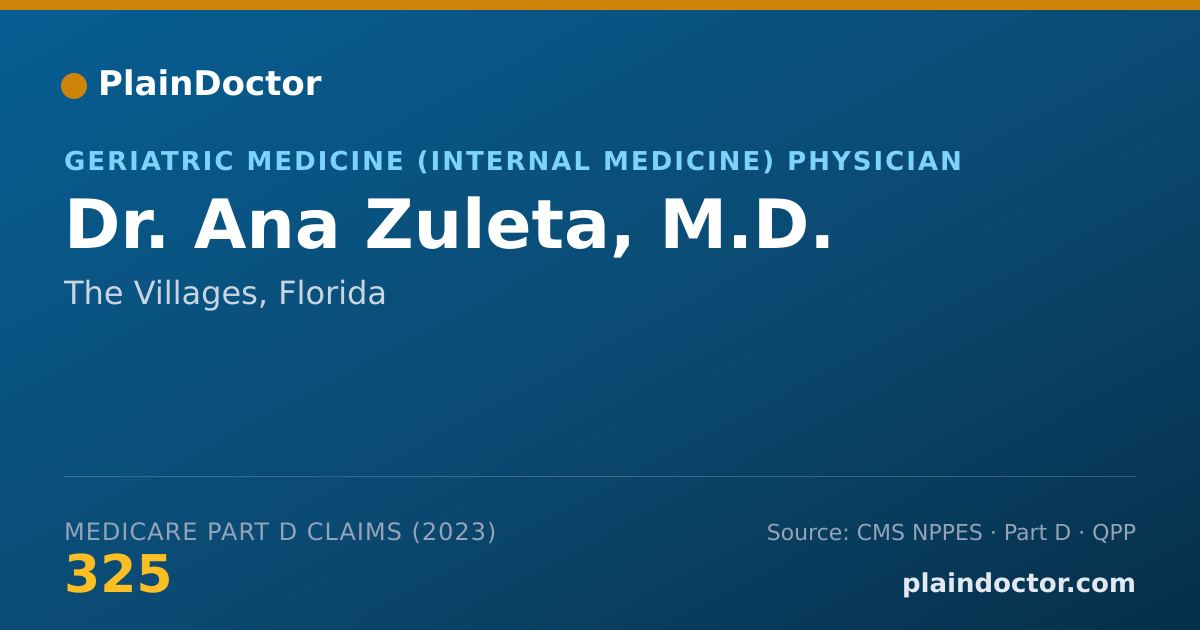 Shareable card for Ana Zuleta, M.D. - Geriatric Medicine (Internal Medicine) Physician, The Villages, FL