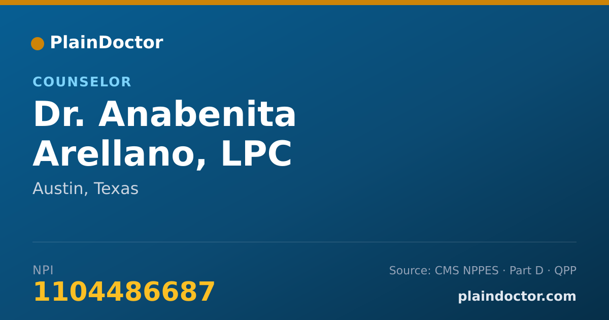 Shareable card for Anabenita Arellano, LPC - Counselor, Austin, TX