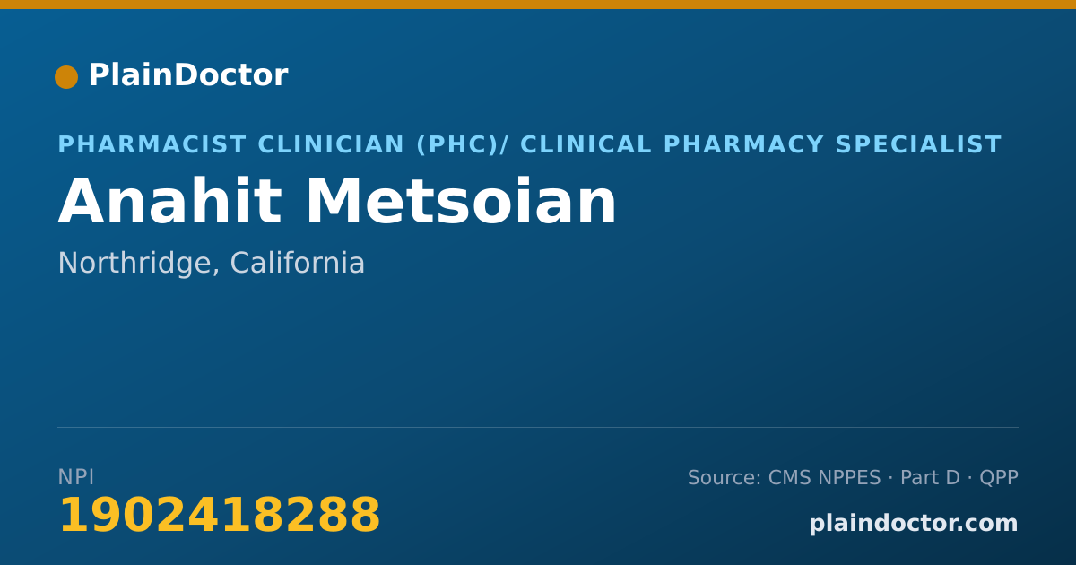 Shareable card for Anahit Metsoian - Pharmacist Clinician (PhC)/ Clinical Pharmacy Specialist, Northridge, CA
