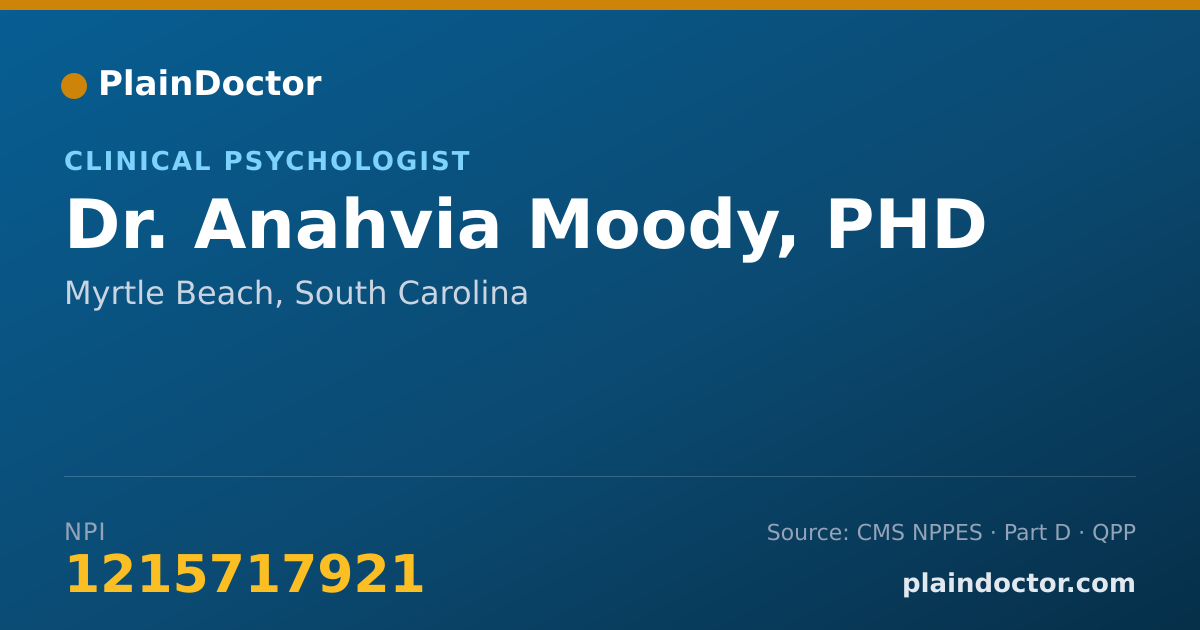 Shareable card for Anahvia Moody, PHD - Clinical Psychologist, Myrtle Beach, SC